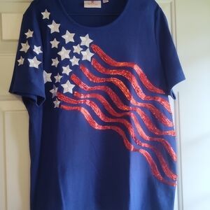 Quacker Factory Blue Tee with Red and White Stars